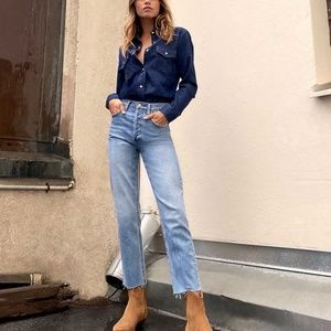 Aritzia Denim Forum Arlo High Rise Straight Raw Hem Jeans